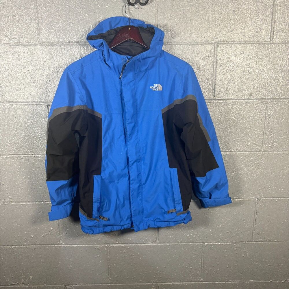 The North Face HyVent Jacket Boys L 14/16 Blue Black Waterproof Hooded
